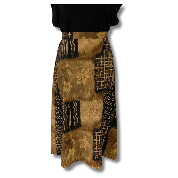 TRADITION Brown black lines and floral print a-line skirt ~ Vintage XS small - Picture 1 of 12